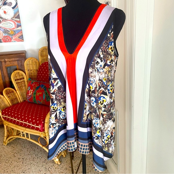 Anthropologie CLOVER CANYON Sleeveless Print Swing Top! Floral and Stripes. Med - Picture 3 of 12